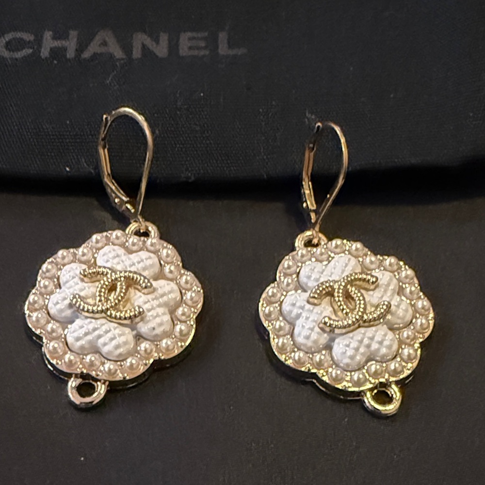 Upcycled Chanel Button Pulls Earrings in 14K Lever Back